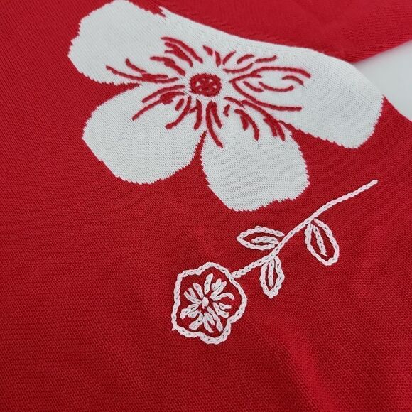 Napa Valley Red Floral Embroidered Short Sleeve Sweater Medium - Picture 5 of 5